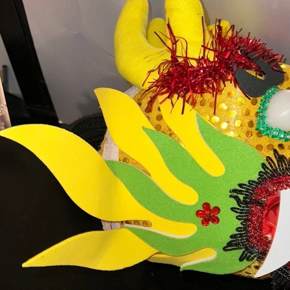 Colorful Yellow Dragon Head 🐲 Halloween Costume with Fringe - Picture 5 of 15